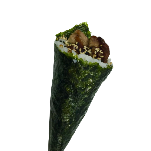 temaki anguila y aguacate y sésamo