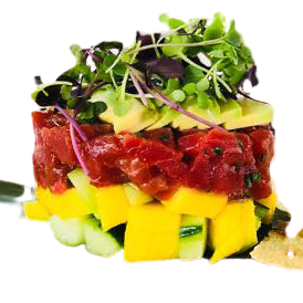 tartar atun con mang gueso y salsa soja de la casa