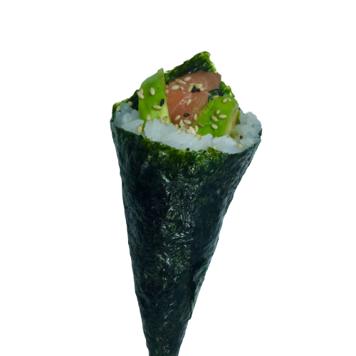temaki salmón, aguacate y sésamo