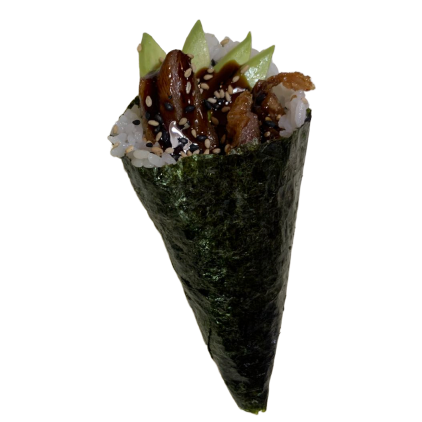 temaki pato, aguacate y sésamo